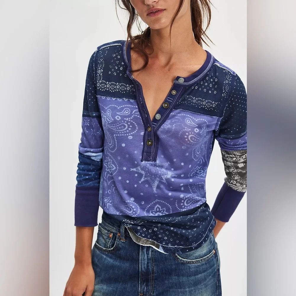 We The Free Free People Indie Printed Cuff Top - Picture 3 of 6